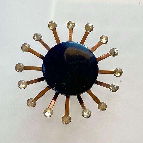 Upcycled Atomic Starburst Refrigerator Magnet Buttons Rhinestones Black - Picture 3 of 4